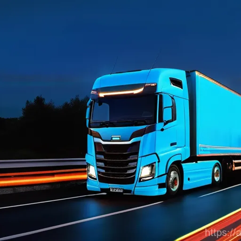 트레일러 트럭의 충돌 방지 시스템 - **Prompt 1: "Vigilant Eyes on the Road"**
    A wide-angle, slightly elevated shot of a cutting-edge...