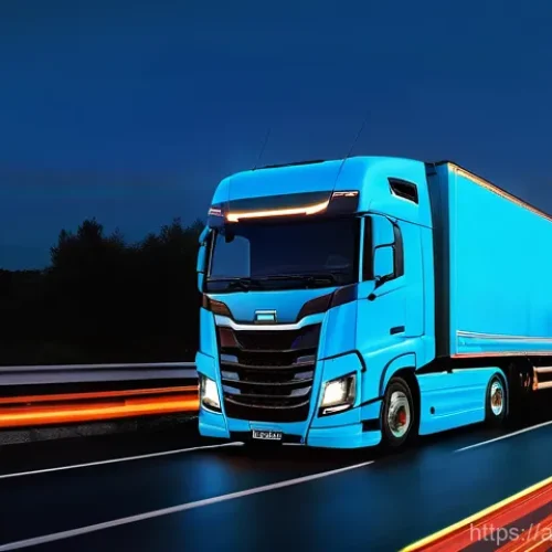 트레일러 트럭의 충돌 방지 시스템 - **Prompt 1: "Vigilant Eyes on the Road"**
    A wide-angle, slightly elevated shot of a cutting-edge...