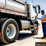 Home 18 대형 트럭의 유지비 절약 방법 - A professional Middle Eastern truck driver wearing a traditional white kandura and a reflective safe...