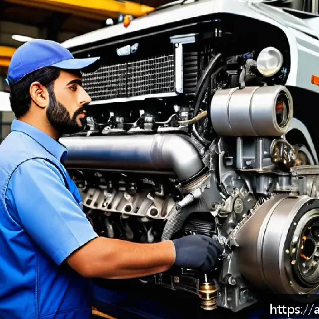 대형 트럭과 특수 차량의 유지보수 차이 - A detailed cross-sectional view of a large diesel truck engine with advanced high-pressure fuel inje...